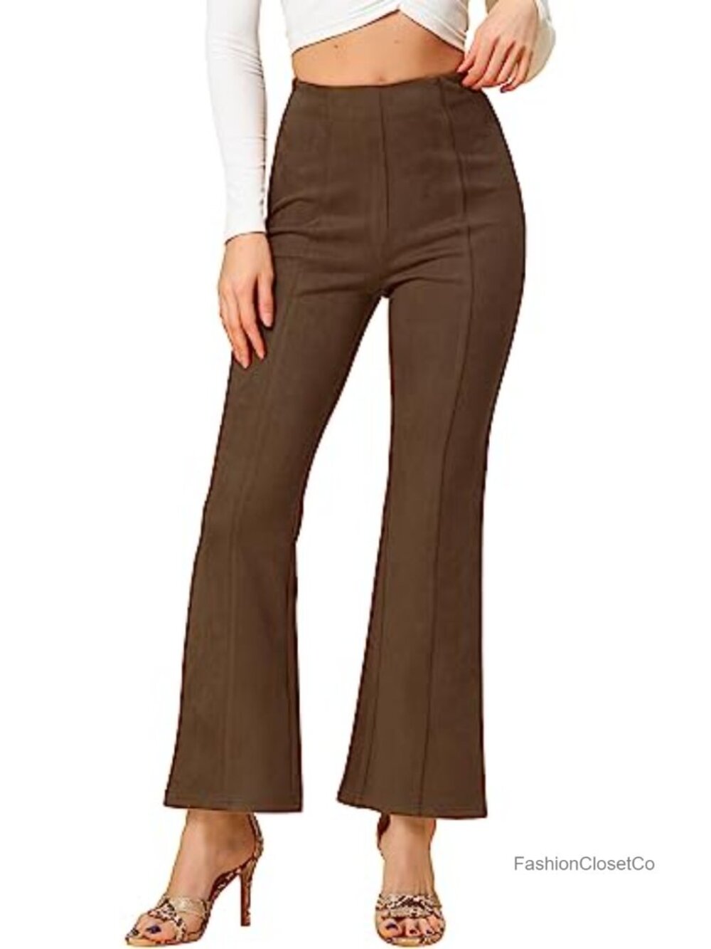 Faux Suede High Waist Flared Bell Bottom Trousers